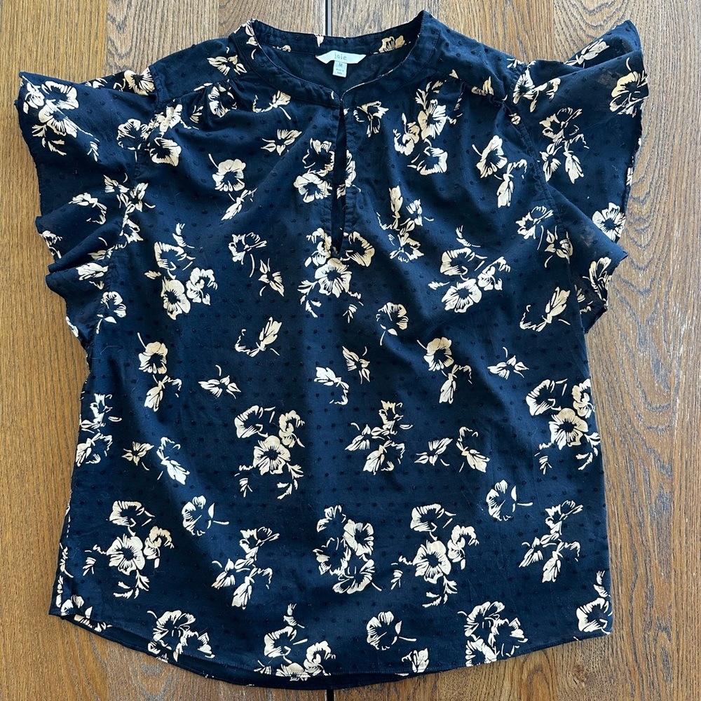Joie Marlina Waterfall Ruffle Sleeve V-Neck Floral Popover Top Caviar Size M - Picture 2 of 16